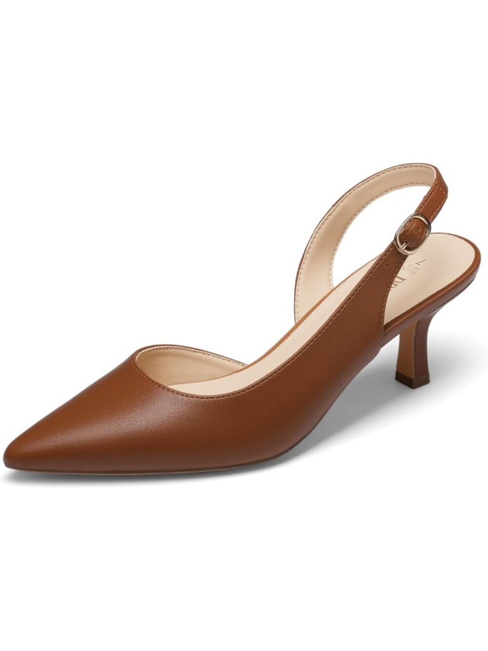 Womens Brown Faux Leather Kitten Slingback Low Heels Casual Dress Shoes Pumps